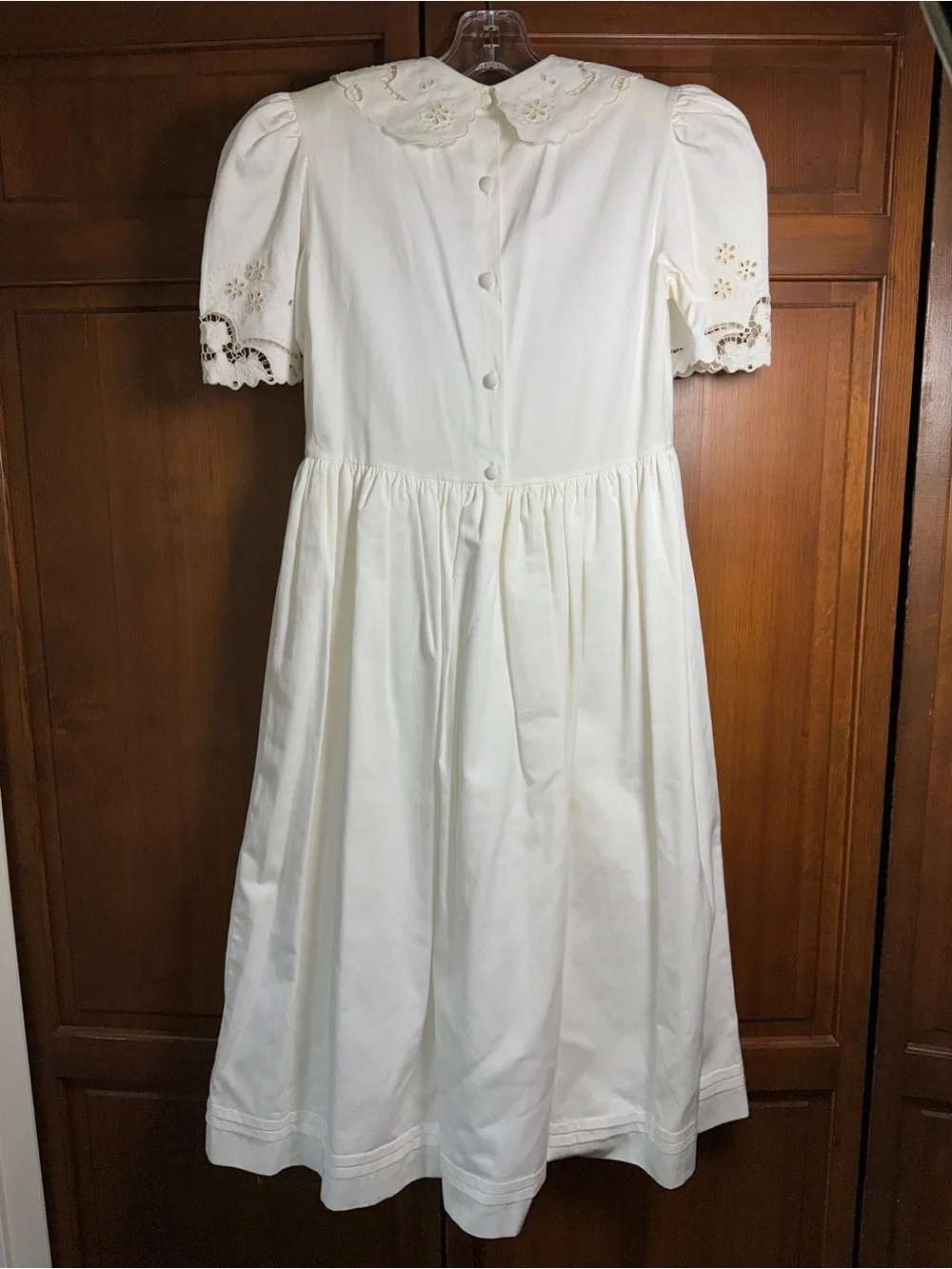 Girls' Cream Embroidered Peter Pan Collar Dress
